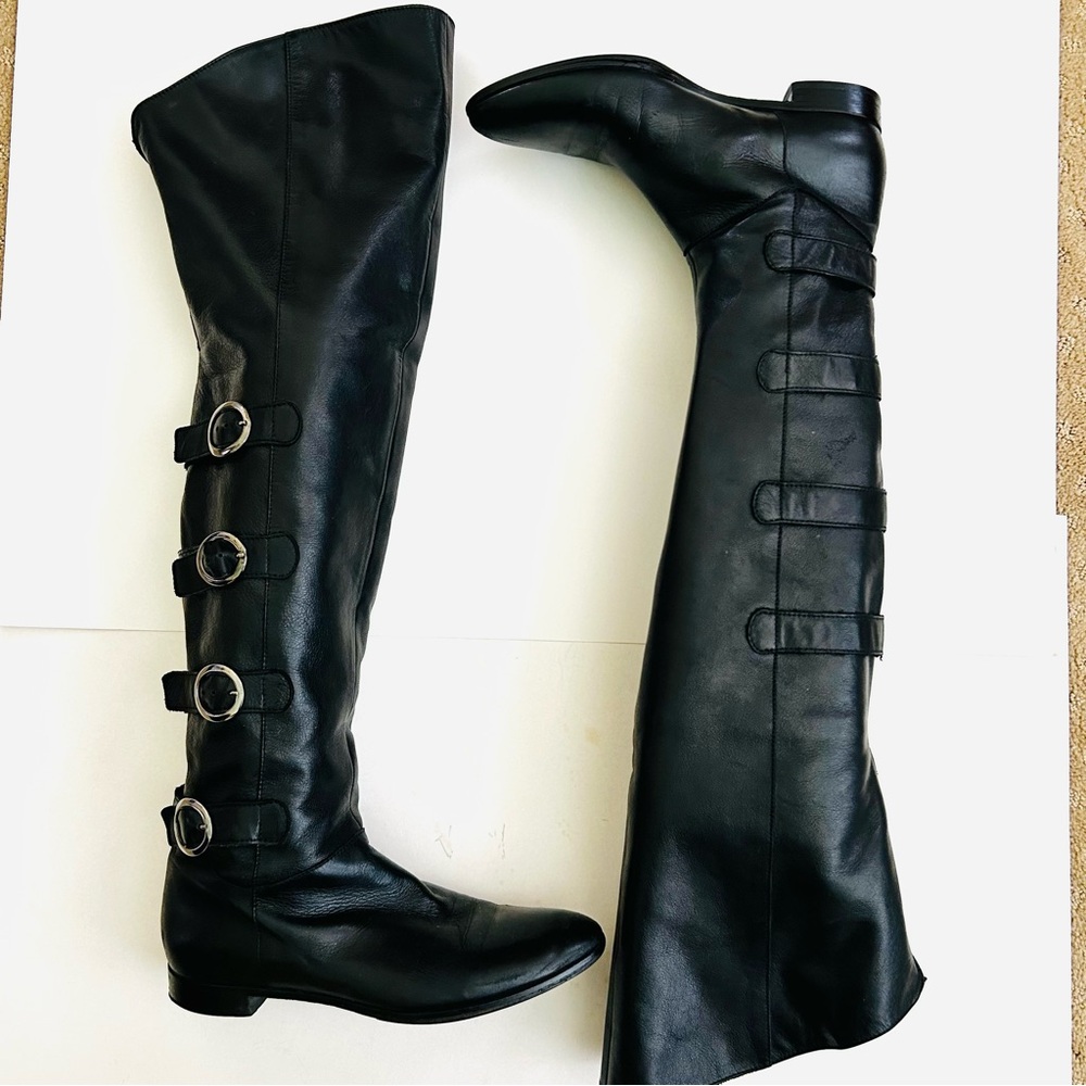 Lavorazione  Black Italian Leather Over the Knee Boots. Euro Size 39, US 8-1/2